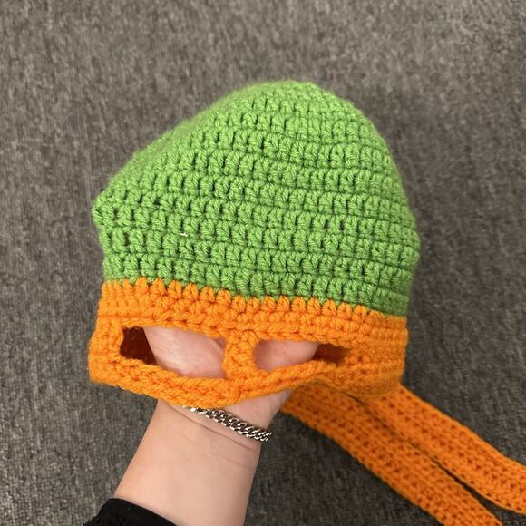 Michaelangelo TMNT Orange Green Kid Size Handmade Crochet Hat Costume Halloween - Picture 2 of 3